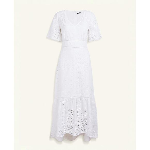 Ann Taylor Eyelet Short Sleeve Hi Low Dress Size 0 White - Picture 4 of 8